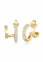 Elli Dames Creool Stud Oorbellen Dubbel Trend met Zirkonia in 925 Sterling Zilver