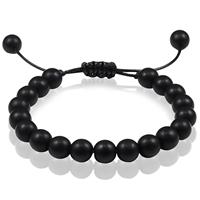 Memphis Verstelbare kralen armband  Zwart Matte Agaat 8mm