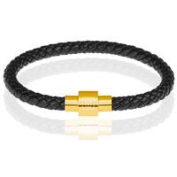 Memphis armband leer met edelstaal Zwart Goud-19cm