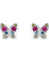 S.Oliver Ohrstecker für Mädchen, Sterling Silber 925, Zirkonia Schmetterling, Multicolor, keine Angabe