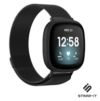 Strap-it Fitbit Versa 3 Milanese band (zwart)