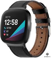 Strap-it Fitbit Versa 3 bandje leer (strak zwart)