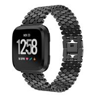 Strap-it Fitbit Versa stalen vis band (zwart)