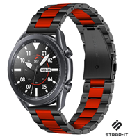Strap-it Samsung Galaxy Watch 3 stalen band 45mm (zwart/rood)