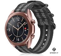 Strap-it Samsung Galaxy Watch 3 - 41mm nylon gesp band (zwart/grijs)