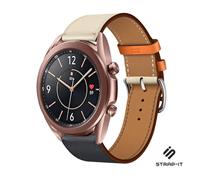 Strap-it Samsung Galaxy Watch 3 - 41mm leren bandje (wit/donkerblauw)