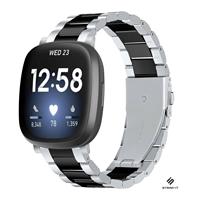 Strap-it Fitbit Sense stalen band (zilver/zwart)