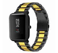 Strap-it Xiaomi Amazfit Bip stalen band (zwart/goud)