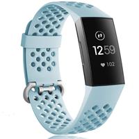 Strap-it Fitbit Charge 3 siliconen bandje met gaatjes (mint)