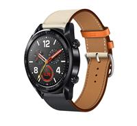 Strap-it Huawei Watch GT leren bandje (wit/donkerblauw)