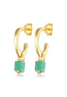 Elli PREMIUM Dames Creolen met Piramide Hanger met Jade Edelstenen in 925 Sterling Zilver Verguld
