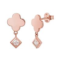 CAÏ Paar Ohrstecker »925 Silber rosévergoldet Kleeblatt Zirkonia Anhäng«, rautenförmiger Zirkonia