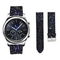 Strap-it Samsung Gear S3 leren glitter bandje (zwart)