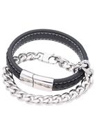 Firetti Armbandset Pantserkettingschakels, glans, massief, leer gevlochten, zwart (set, 2-delig)