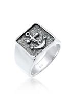 KUZZOI, Ring Herren Siegelring Anker Basic Oxidiert 925 Silber in silber, Schmuck für Herren