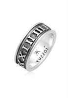 KUZZOI Heren Band Ring Romeinse Cijfers Massief Trend Geoxideerd in 925 Sterling Zilver Grijs