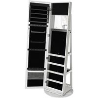 CaliCosy Draaibare staande 3-in-1 sieradenkast met grote spiegel en planken - H160 cm