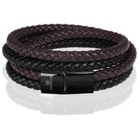 Memphis dubbele wrap armband Duo Leer Bruin Zwart-22cm