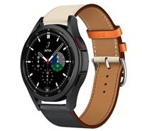 Strap-it Samsung Galaxy Watch 4 Classic leren bandje (wit/donkerblauw)