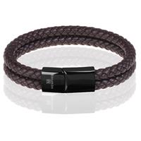 Memphis dubbele leren armband Donkerbruin Zwart-20cm