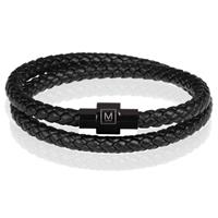 Memphis leren wrap armband Zwart-19cm