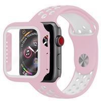 Strap-it Apple Watch sport band + TPU case (roze/wit)