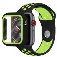 Strap-it Apple Watch sport band + TPU case (zwart/geel)