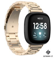 Strap-it Fitbit Sense stalen band (champagne goud)