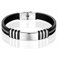 LGT JWLS LGT Jewels Siliconen armband Graveer Plaatje RVS Zilverkleurig Zwart