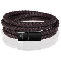 Memphis dubbele wrap armband Leer Bruin Zwart-23cm