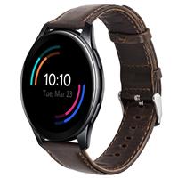 Strap-it OnePlus Watch leren bandje (donkerbruin)