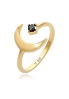 Elli Dames Halve Maan Astro Open Zwart met Zirkonia steen in 925 Sterling Zilver