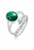 Elli PREMIUM Elli PREMIUM Ring Dames Set Signet Ring Malachiet Slang Trend Blogger in 925 Sterling Zilver