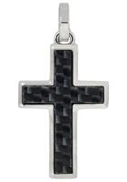 Firetti Kettenanhänger Kreuz mit Carboneinlage, glänzend, massiv, Made in Germany