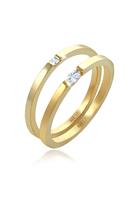 Elli Elli Ring Dames Set Solitaire Marquise Baguette Cut met Zirconia Kristallen in 925 Sterling Zilver Verguld
