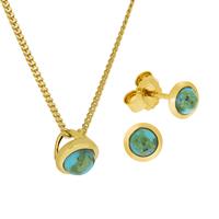 Zeeme Paar Ohrhänger 925/- Sterling Silber vergoldet Türkis rek., (Set), Anhänger, Kette + Ohrhänger