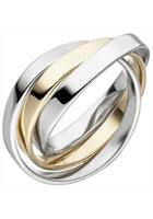 Jobo Fingerring, 3-reihig verschlungen 925 Silber bicolor vergoldet