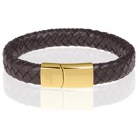 Memphis gevlochten leren armband Bruin Goud-23cm