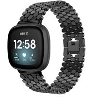 Strap-it Fitbit Versa 3 stalen vis band (zwart)