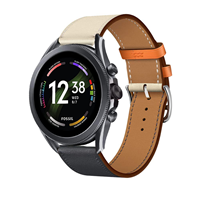 Strap-it Fossil Gen 6 - 44mm leren band (wit/donkerblauw)