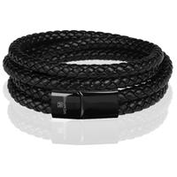 Memphis dubbele wrap armband Leer Zwart-21cm