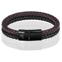 Memphis Dubbele leren armband Duo Color Zwart Bruin-24cm