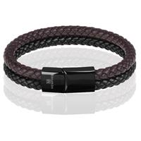 Memphis Dubbele leren armband Duo Color Zwart Bruin-21cm