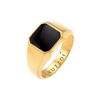 KUZZOI Heren Signet Ring Emaille Zwart Basis Trend in 925 Sterling Zilver verguld Goud