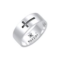 KUZZOI KUZZOI Ring Heren Bandring Cross Geoxideerde Trend in 925 Sterling Zilver