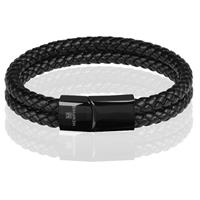 Memphis dubbele leren armband Zwart-22cm