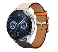 Strap-it Huawei Watch GT 3 46mm leren band (wit/donkerblauw)