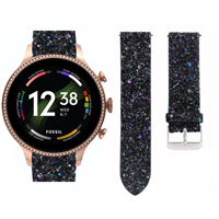 Strap-itÂ Strap-it Fossil Gen 6 - 44mm leren glitter bandje (zwart)