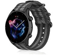 Strap-itÂ Strap-it Amazfit GTR 3 (Pro) nylon gesp band (zwart/grijs)