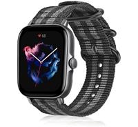 Strap-itÂ Strap-it Amazfit GTS 3 nylon gesp band (zwart/grijs)